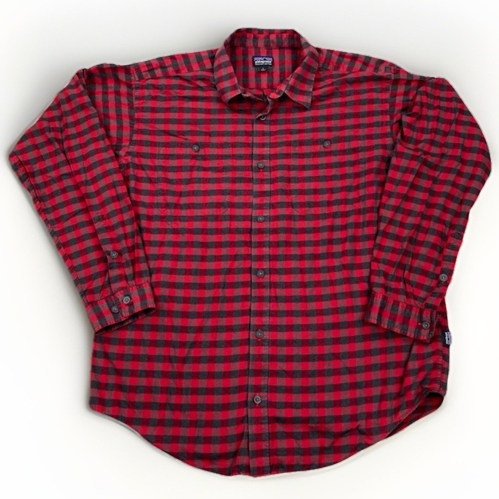 Patagonia Red & Black Plaid Long Sleeve Shirt Organic Cotton Men's Size Medium